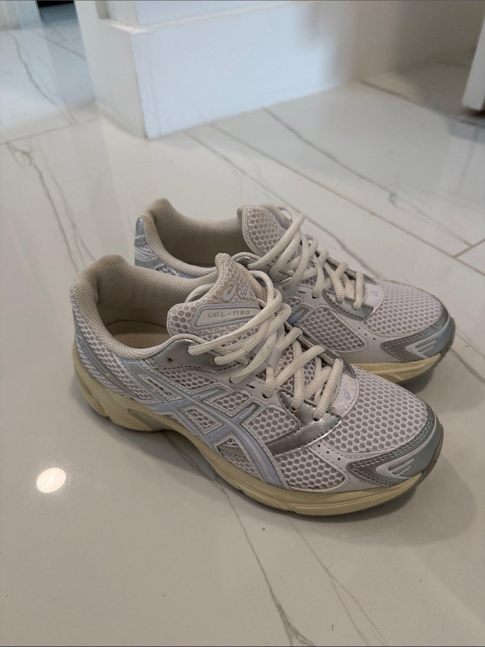ASICS Women's Athletic Sneakers in White, Silver, Cream